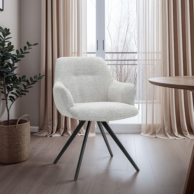 Doreen Swivel Dining Armchair - Set of 2 - Natural - Boucle Fabric and Metal