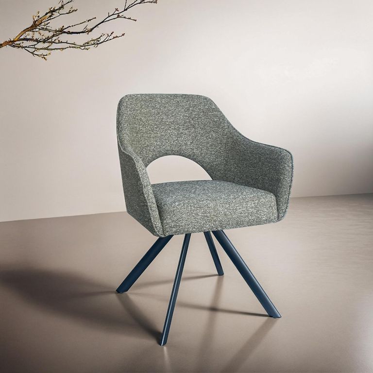 Helen Swivel Dining Armchair - Set of 2 - Black Legs - Turtle - Fabric and Metal