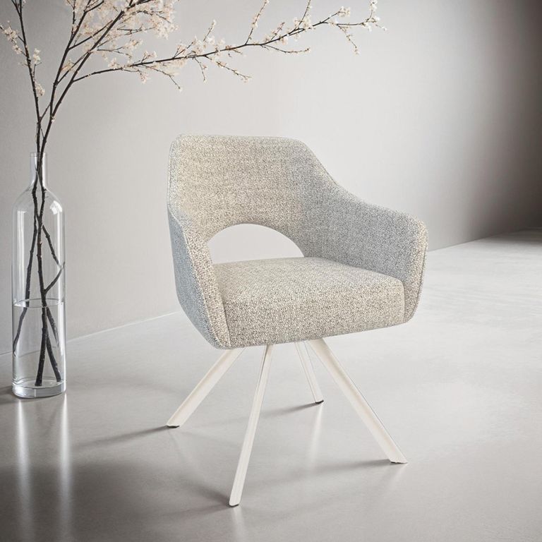 Helen Swivel Dining Armchair - Set of 2 - Natural Legs - Sand - Fabric and Metal