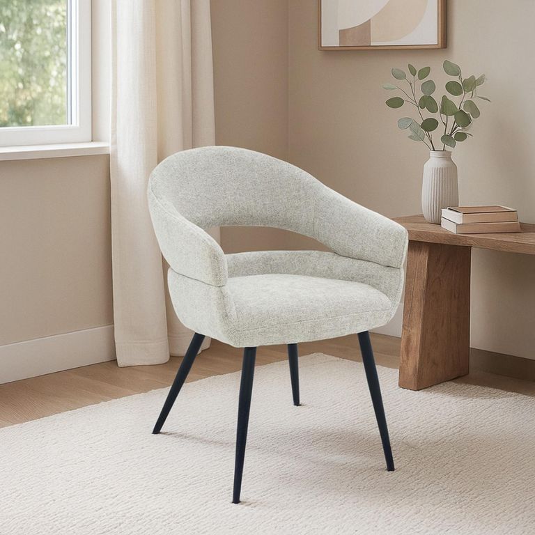 Megan Dining Armchair - Set of 2 - Curved Back - Toffee - Fabric and Metal