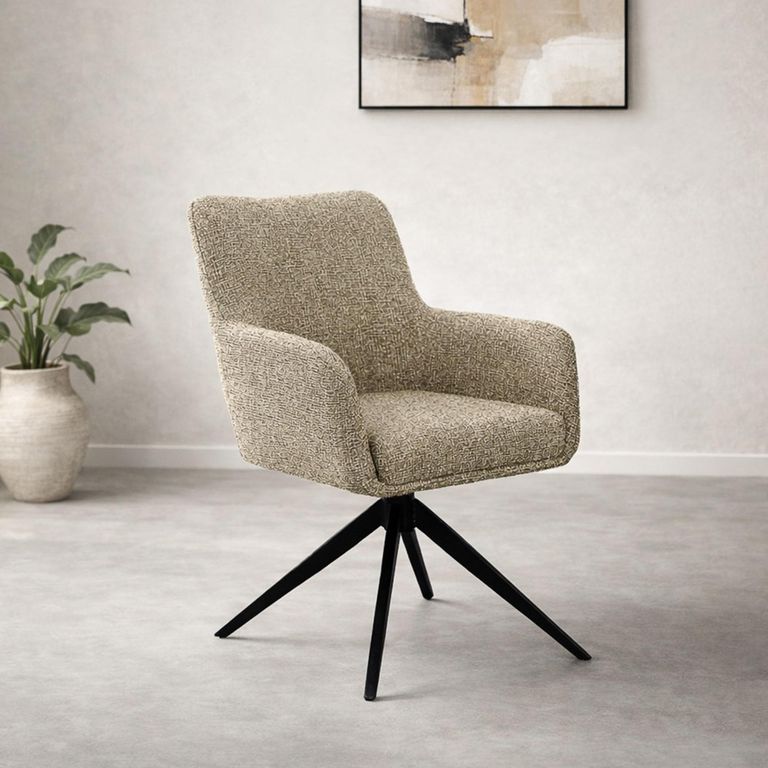 Tara Swivel Dining Armchair - Set of 2 - Beige - Fabric and Metal