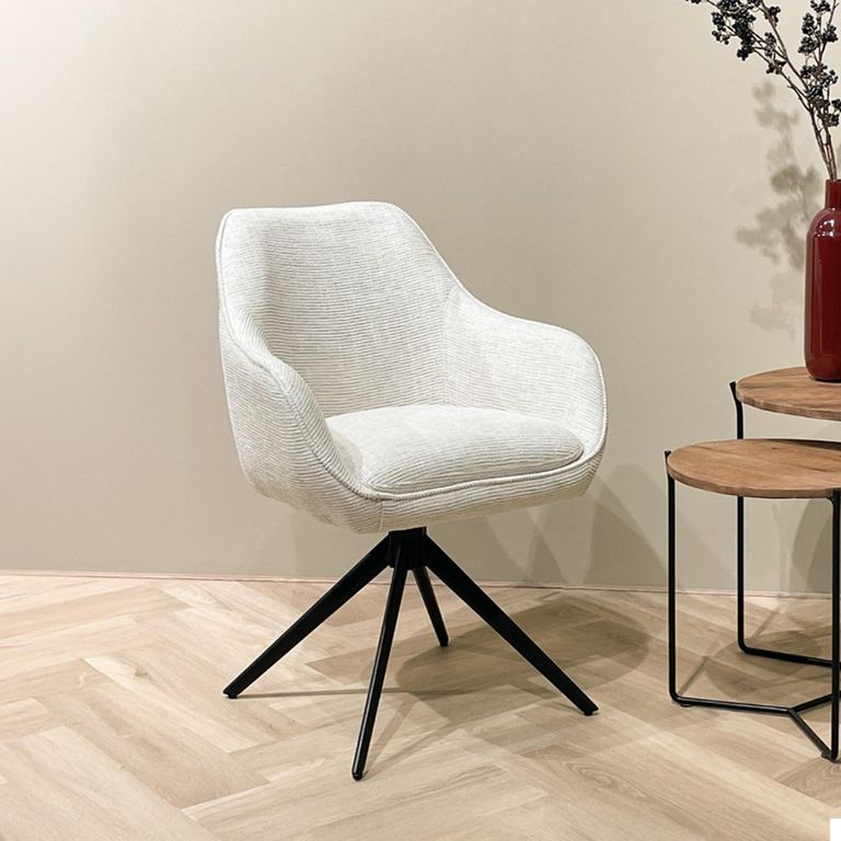 Thomas Swivel Dining Armchair - Set of 2 - Sand - Fabric and Metal