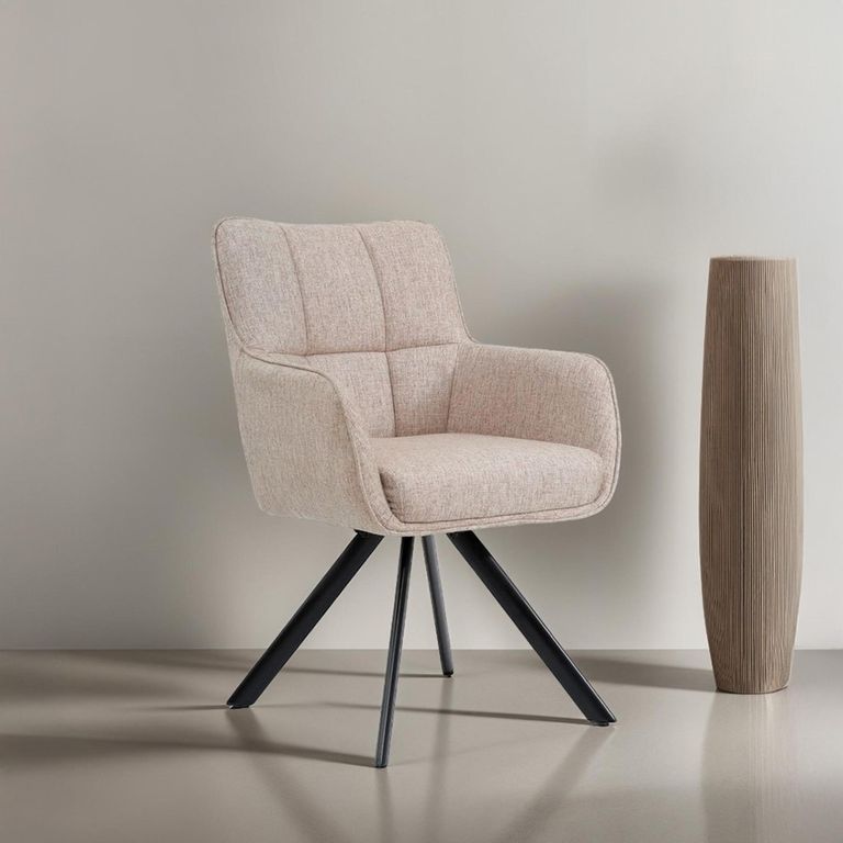 Tori Swivel Dining Armchair - Set of 2 -Black Legs - Salmon - Fabric and Metal