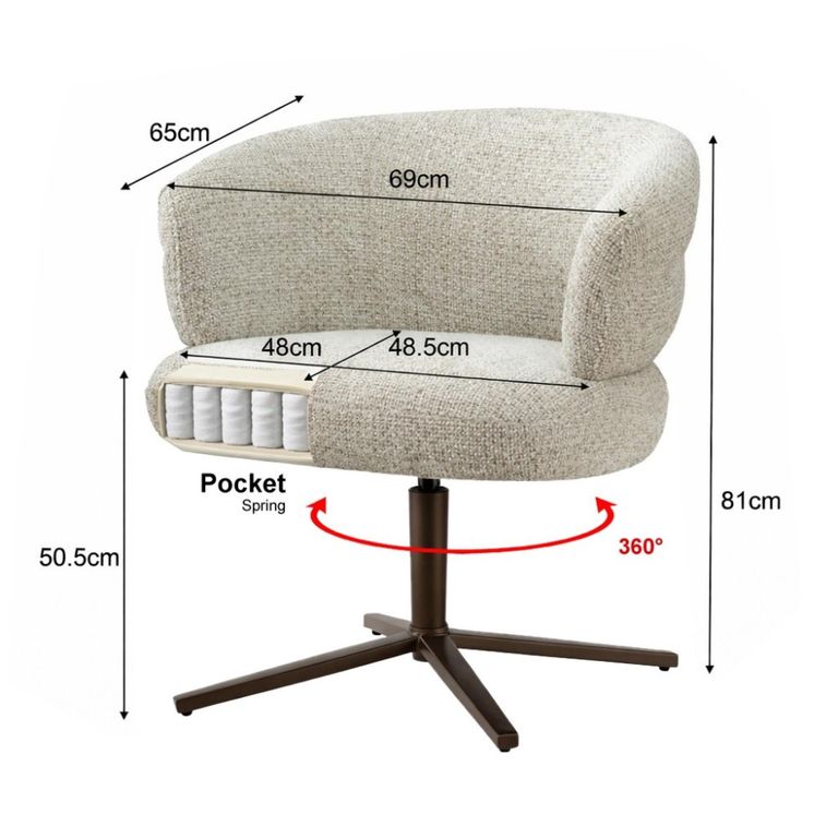 Blake Swivel Dining Chair - Set of 2 - Curved Back - Beige - Fabric and Metal