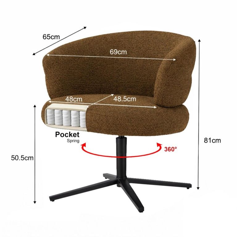 Blake Swivel Dining Chair - Set of 2 - Curved Back - Caramel - Fabric and Metal