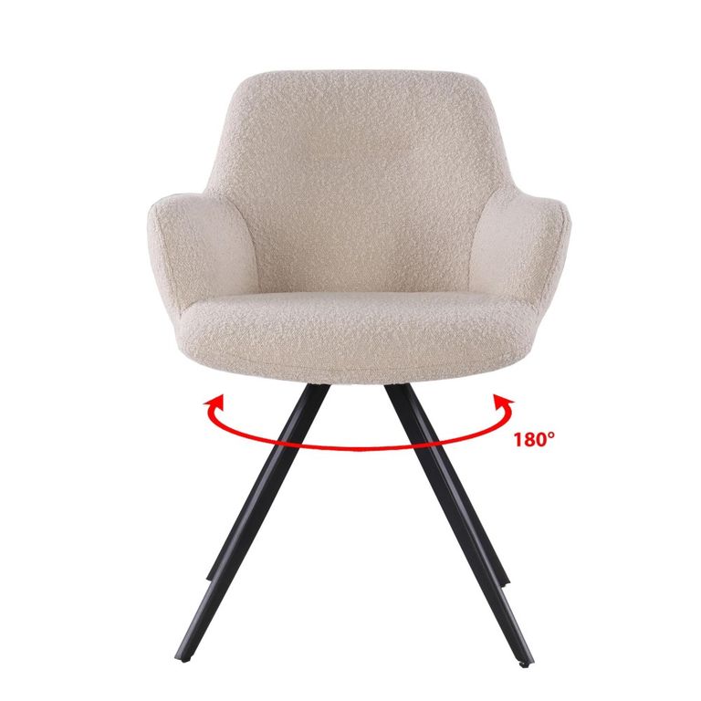 Doreen Swivel Dining Armchair - Set of 2 - Beige - Boucle Fabric and Metal