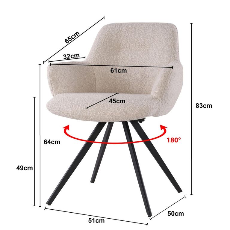 Doreen Swivel Dining Armchair - Set of 2 - Beige - Boucle Fabric and Metal