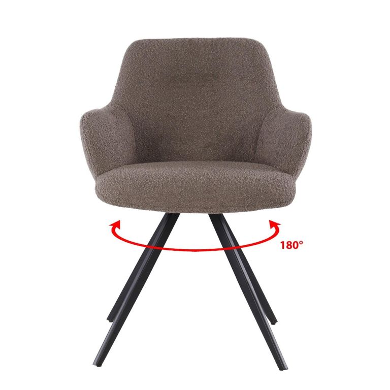 Doreen Swivel Dining Armchair - Set of 2 - Brown - Boucle Fabric and Metal