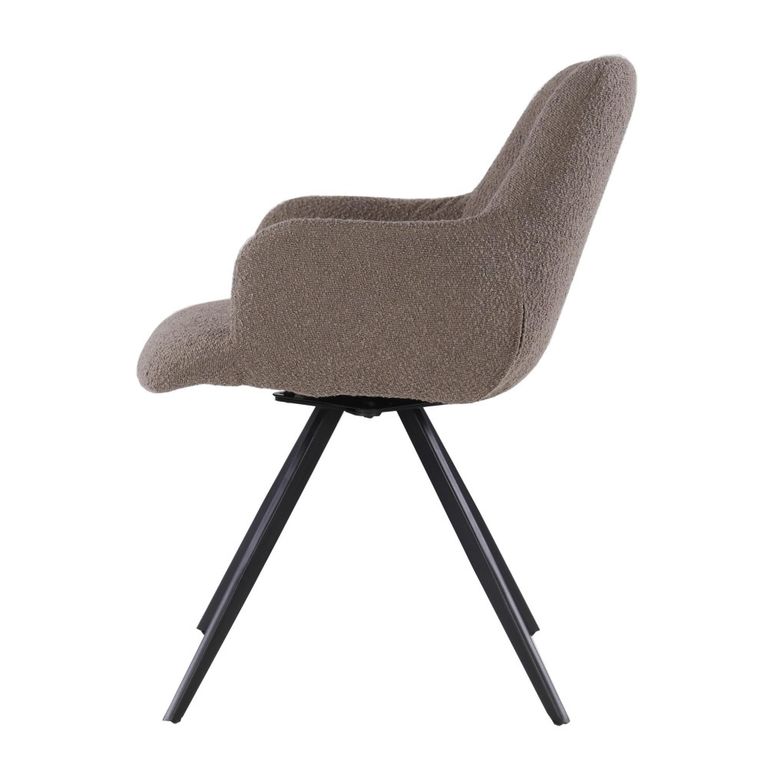 Doreen Swivel Dining Armchair - Set of 2 - Brown - Boucle Fabric and Metal
