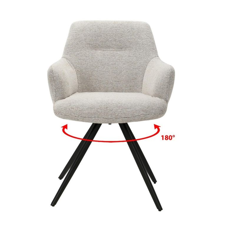 Doreen Swivel Dining Armchair - Set of 2 - Natural - Boucle Fabric and Metal