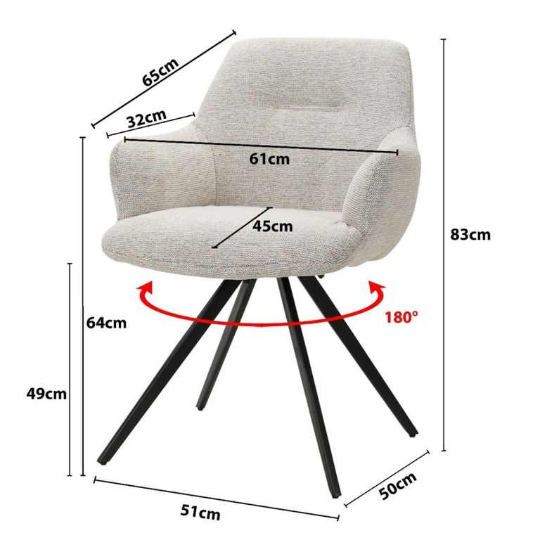Doreen Swivel Dining Armchair - Set of 2 - Natural - Boucle Fabric and Metal