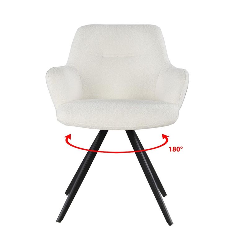 Doreen Swivel Dining Armchair - Set of 2 - White - Boucle Fabric and Metal