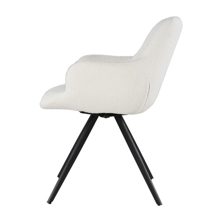 Doreen Swivel Dining Armchair - Set of 2 - White - Boucle Fabric and Metal