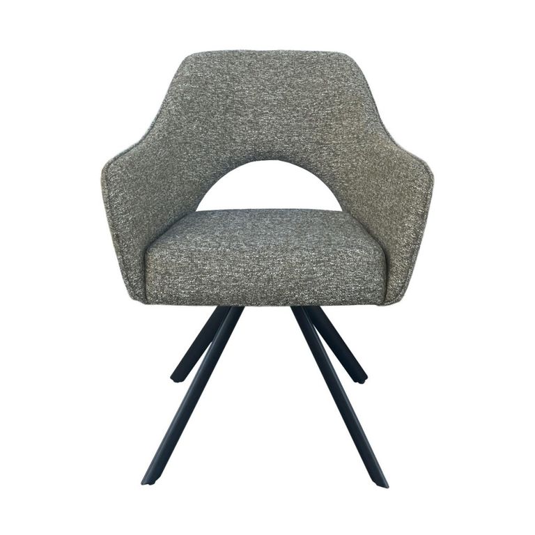 Helen Swivel Dining Armchair - Set of 2 - Black Legs - Turtle - Fabric and Metal