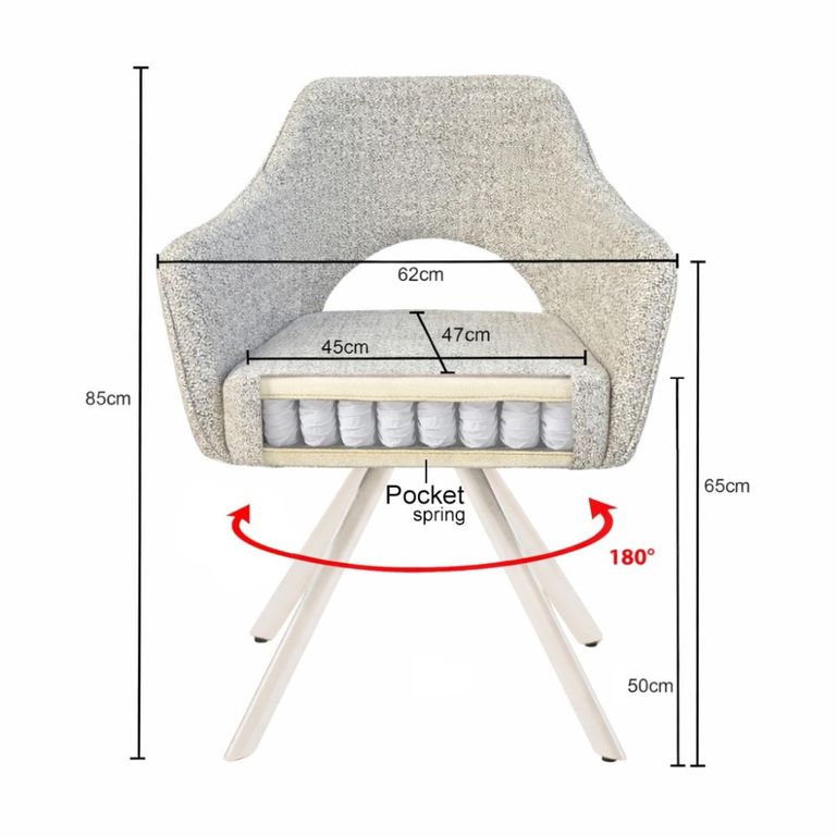 Helen Swivel Dining Armchair - Set of 2 - Natural Legs - Sand - Fabric and Metal