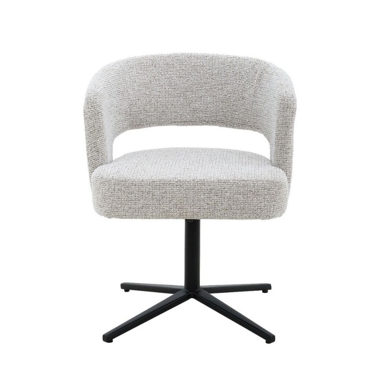 Isabel Swivel Dining Chair - Set of 2 - Curved Back - Beige - Fabric and Metal