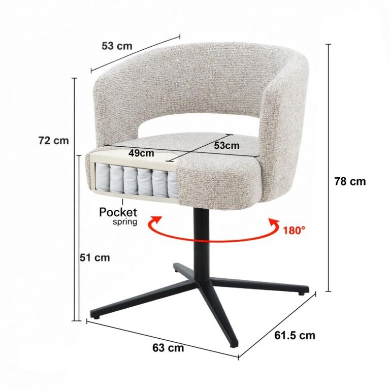 Isabel Swivel Dining Chair - Set of 2 - Curved Back - Beige - Fabric and Metal