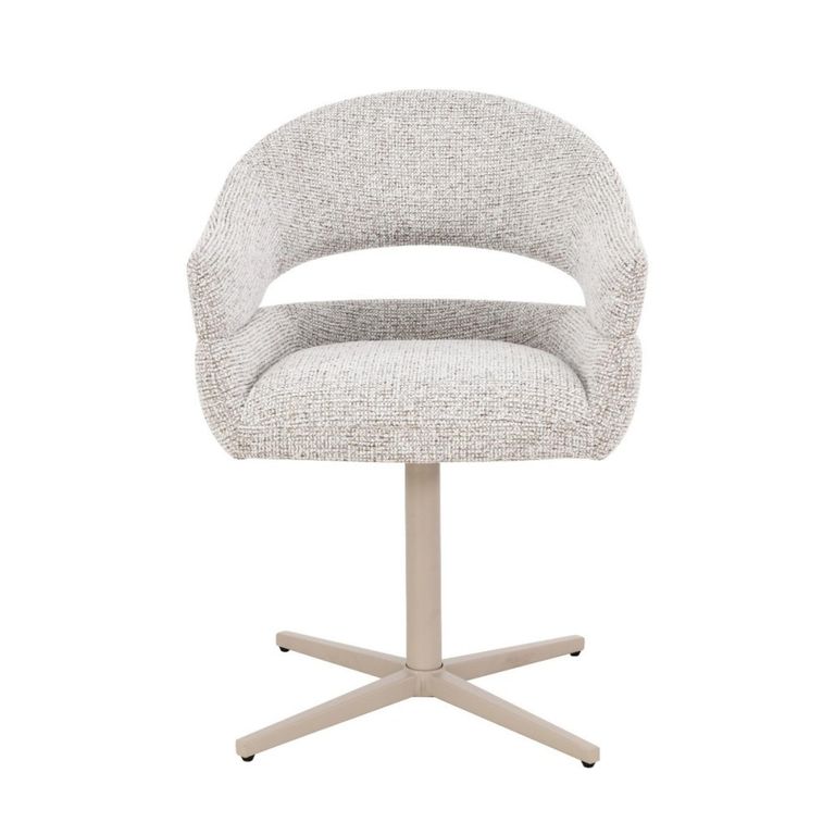 Jade Swivel Dining Armchair - Set of 2 - Curved Back - Beige - Fabric and Metal
