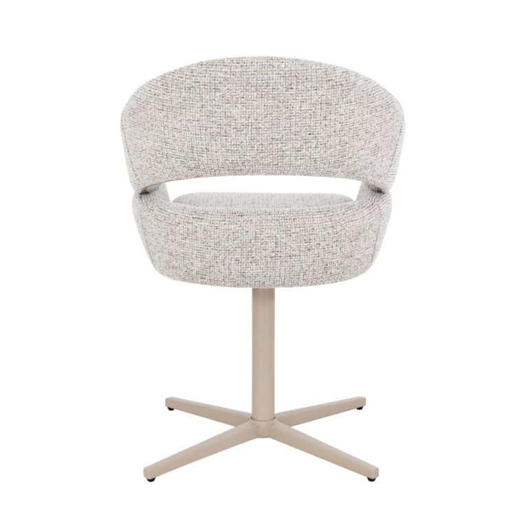 Jade Swivel Dining Armchair - Set of 2 - Curved Back - Beige - Fabric and Metal