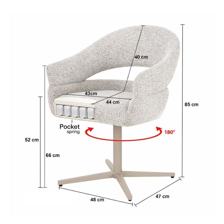 Jade Swivel Dining Armchair - Set of 2 - Curved Back - Beige - Fabric and Metal