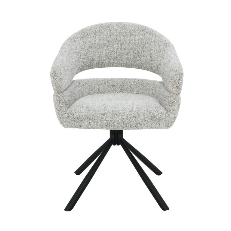 Linn Swivel Dining Armchair - Set of 2 - Curved Back - Black Legs - Bisque Oasis - Fabric and Metal