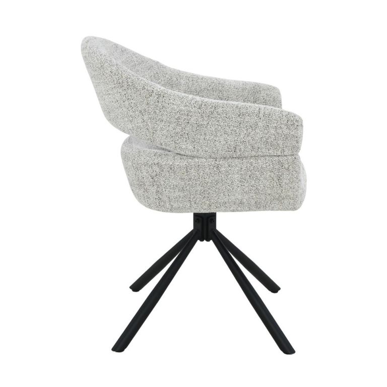 Linn Swivel Dining Armchair - Set of 2 - Curved Back - Black Legs - Bisque Oasis - Fabric and Metal