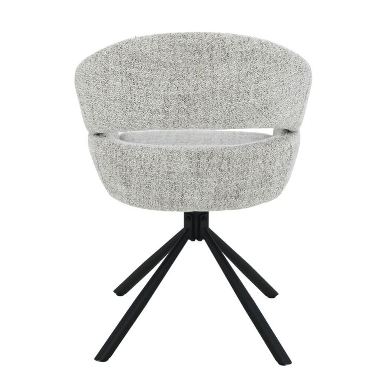 Linn Swivel Dining Armchair - Set of 2 - Curved Back - Black Legs - Bisque Oasis - Fabric and Metal