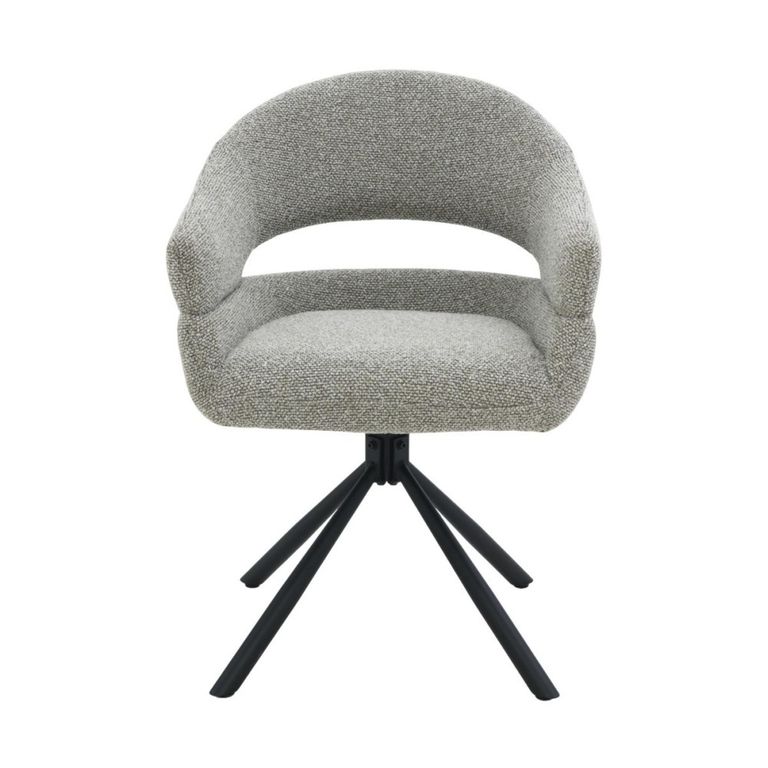 Linn Swivel Dining Armchair - Set of 2 - Curved Back - Black Legs - Taupe - Fabric and Metal