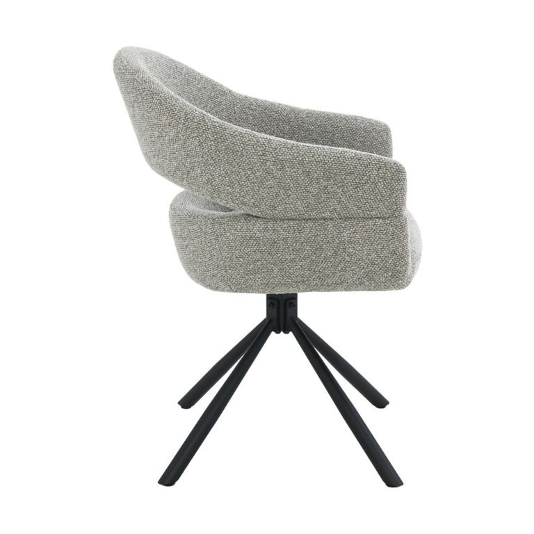 Linn Swivel Dining Armchair - Set of 2 - Curved Back - Black Legs - Taupe - Fabric and Metal