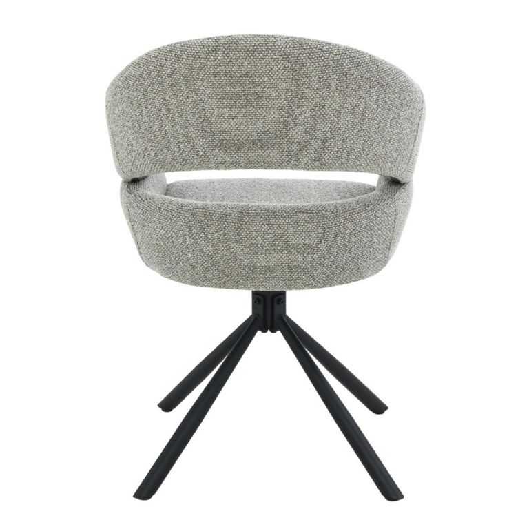Linn Swivel Dining Armchair - Set of 2 - Curved Back - Black Legs - Taupe - Fabric and Metal