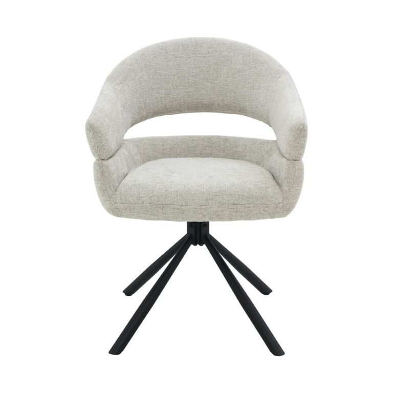 Linn Swivel Dining Armchair - Set of 2 - Curved Back - Black Legs - Toffee - Fabric and Metal