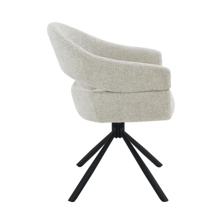 Linn Swivel Dining Armchair - Set of 2 - Curved Back - Black Legs - Toffee - Fabric and Metal