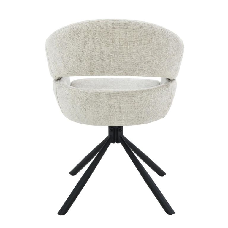Linn Swivel Dining Armchair - Set of 2 - Curved Back - Black Legs - Toffee - Fabric and Metal