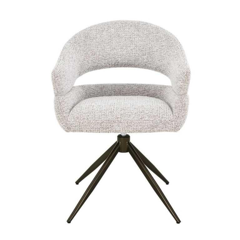 Linn Swivel Dining Armchair - Set of 2 - Curved Back - Bronze Legs - Beige - Fabric and Metal