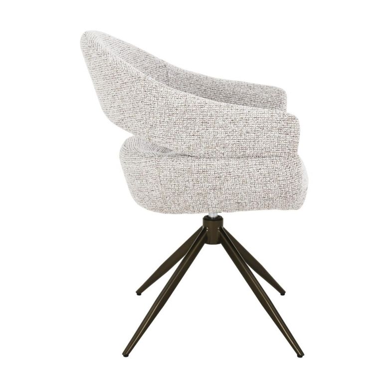 Linn Swivel Dining Armchair - Set of 2 - Curved Back - Bronze Legs - Beige - Fabric and Metal