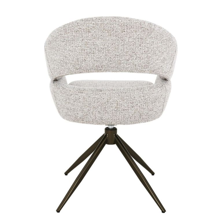 Linn Swivel Dining Armchair - Set of 2 - Curved Back - Bronze Legs - Beige - Fabric and Metal