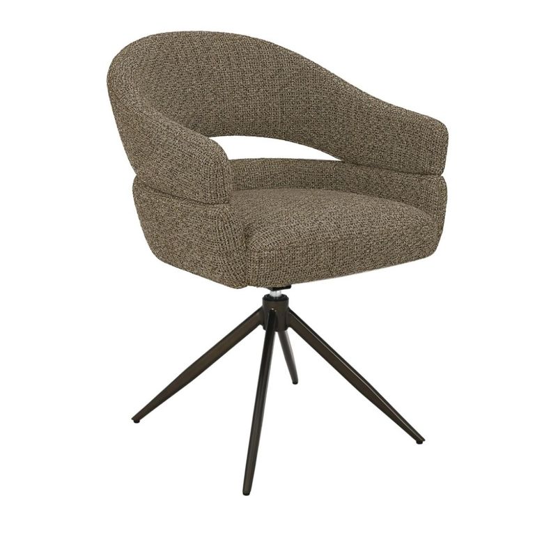 Linn Swivel Dining Armchair - Set of 2 - Curved Back - Bronze Legs - Desert - Fabric and Metal