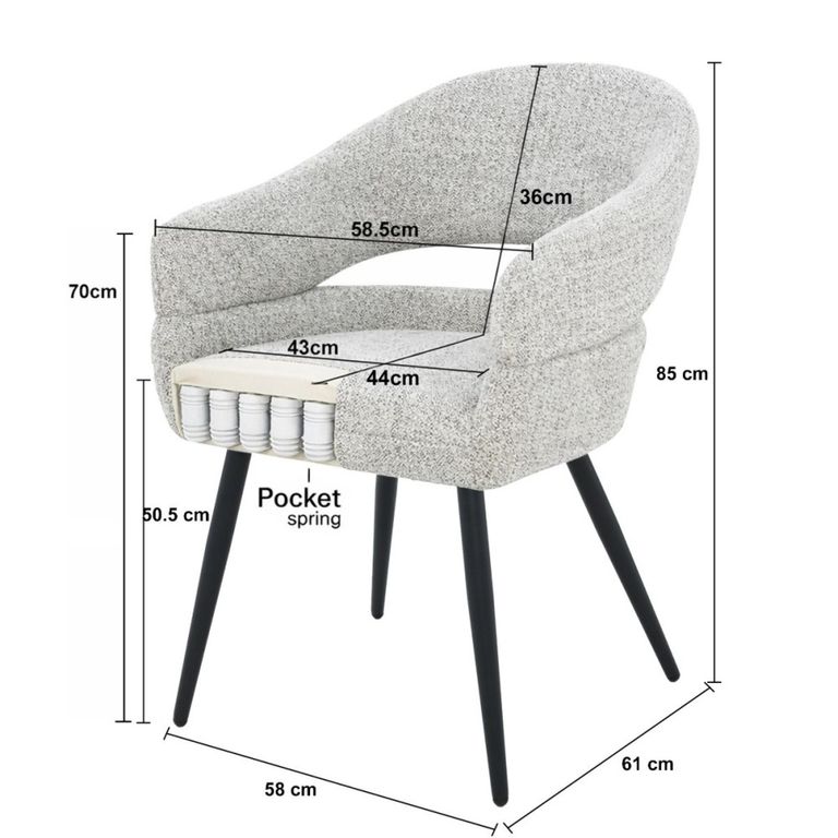 Megan Dining Armchair - Set of 2 - Curved Back - Bisque Oasis - Fabric and Metal