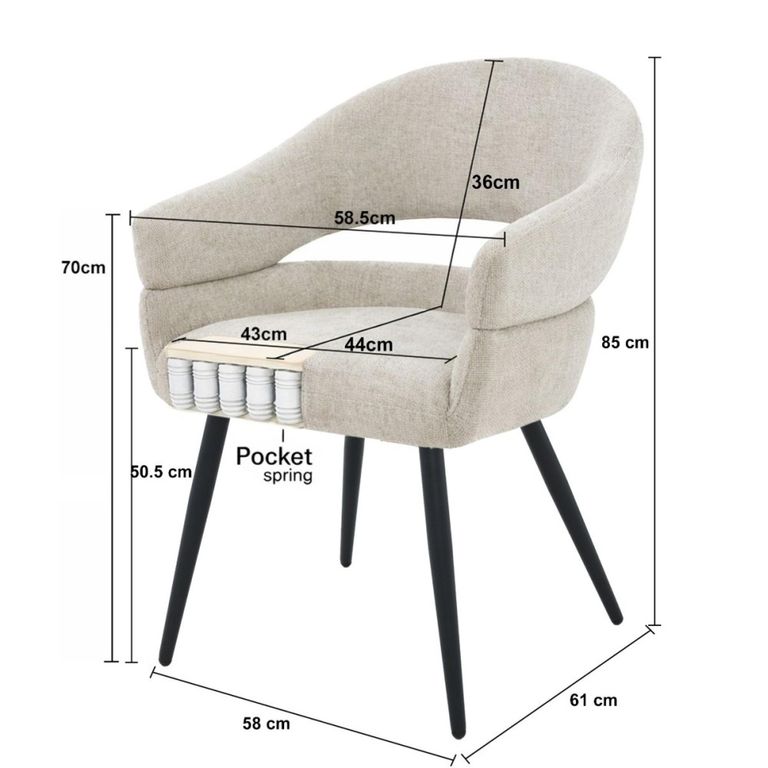 Megan Dining Armchair - Set of 2 - Curved Back - Toffee - Fabric and Metal
