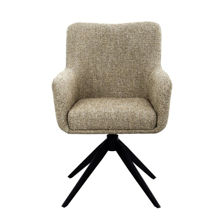Tara Swivel Dining Armchair - Set of 2 - Beige - Fabric and Metal