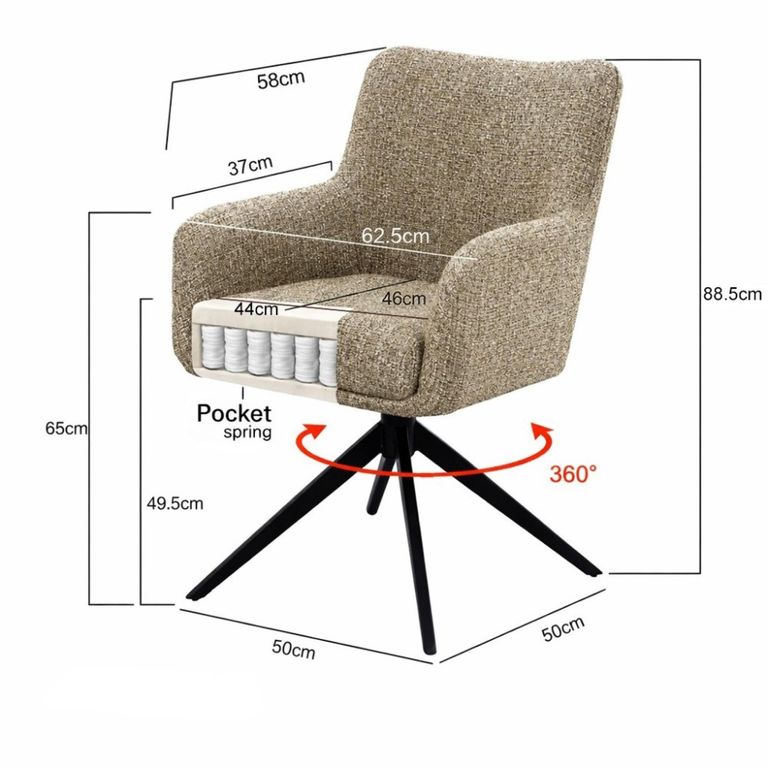 Tara Swivel Dining Armchair - Set of 2 - Beige - Fabric and Metal