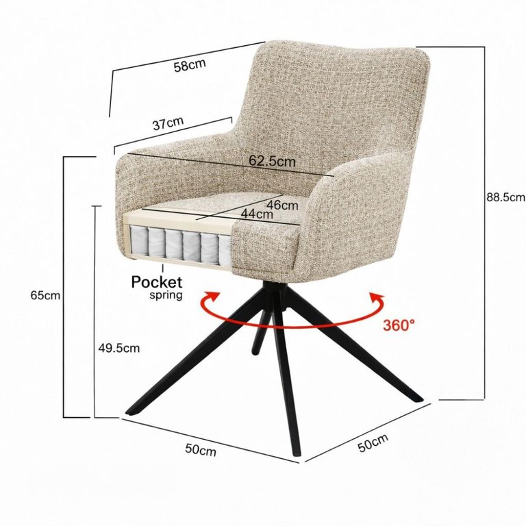 Tara Swivel Dining Armchair - Set of 2 - Sand - Fabric and Metal