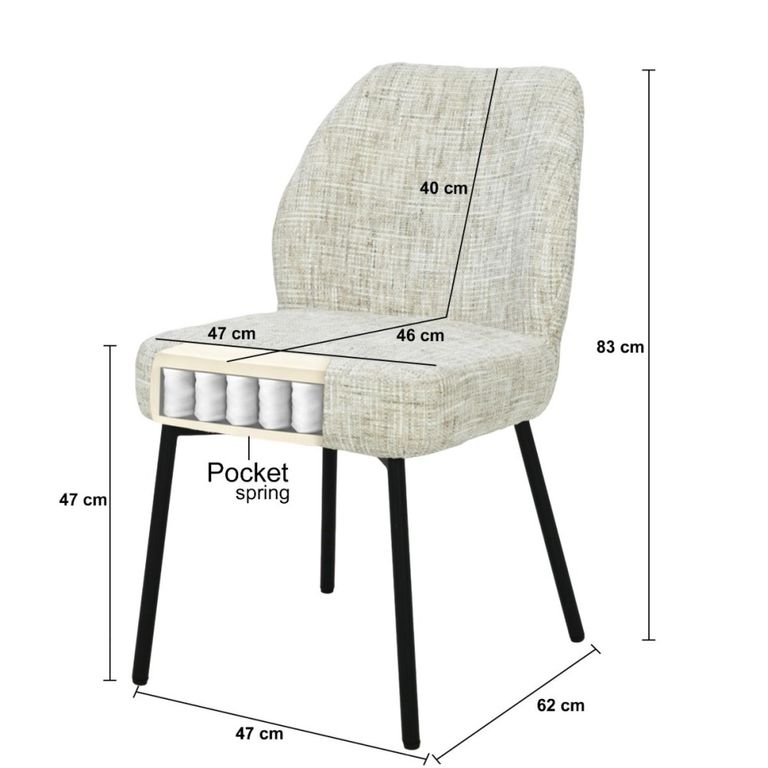 Tess Dining Chair - Set of 2 - Cream - Fabric and Metal
