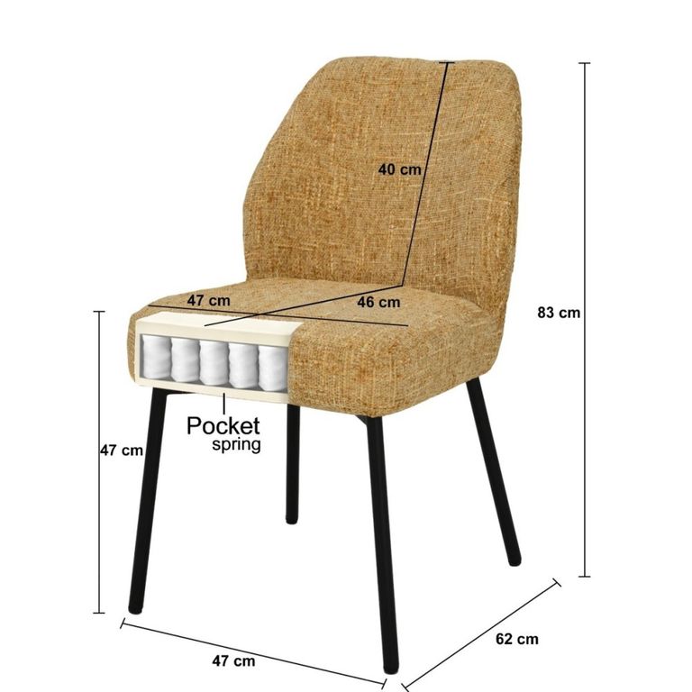 Tess Dining Chair - Set of 2 - Honey - Fabric and Metal