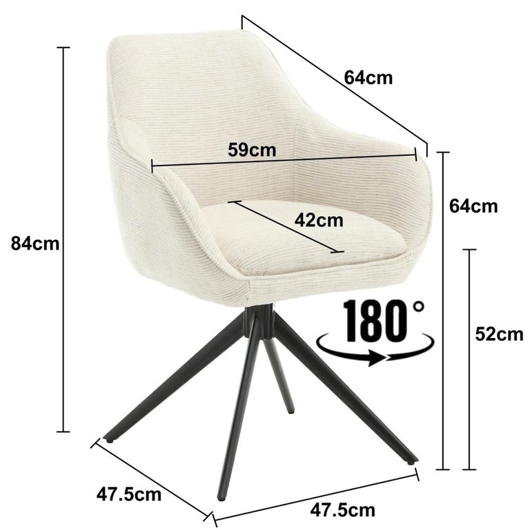 Thomas Swivel Dining Armchair - Set of 2 - Sand - Fabric and Metal