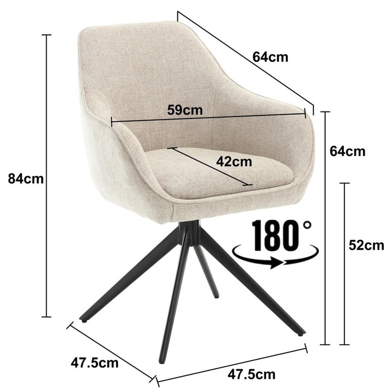 Thomas Swivel Dining Armchair - Set of 2 - Toffee - Fabric and Metal