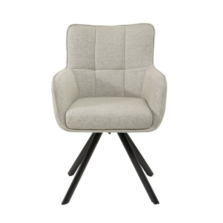 Tori Swivel Dining Armchair - Set of 2 - Black Legs - Sand - Fabric and Metal