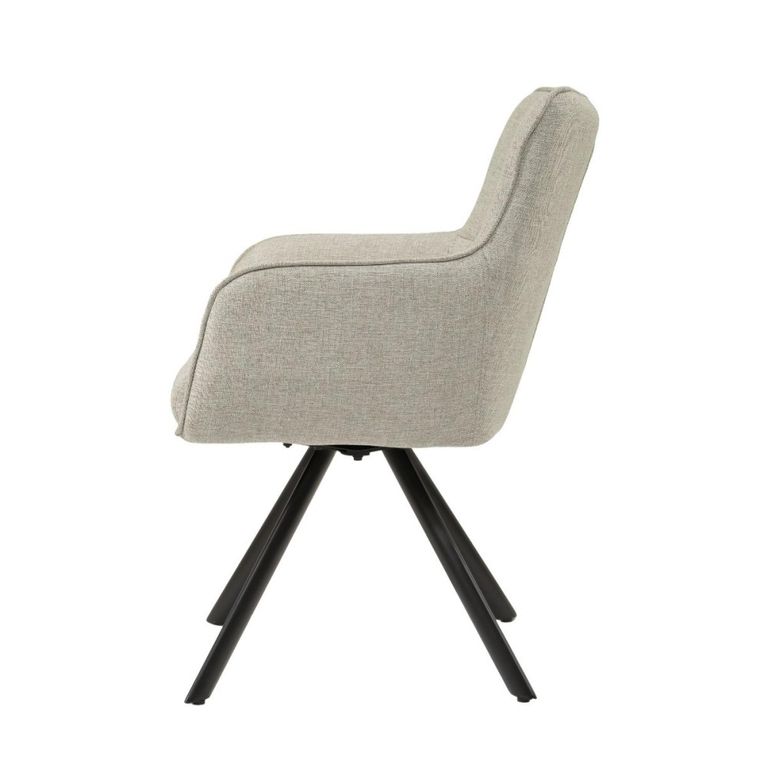 Tori Swivel Dining Armchair - Set of 2 - Black Legs - Sand - Fabric and Metal