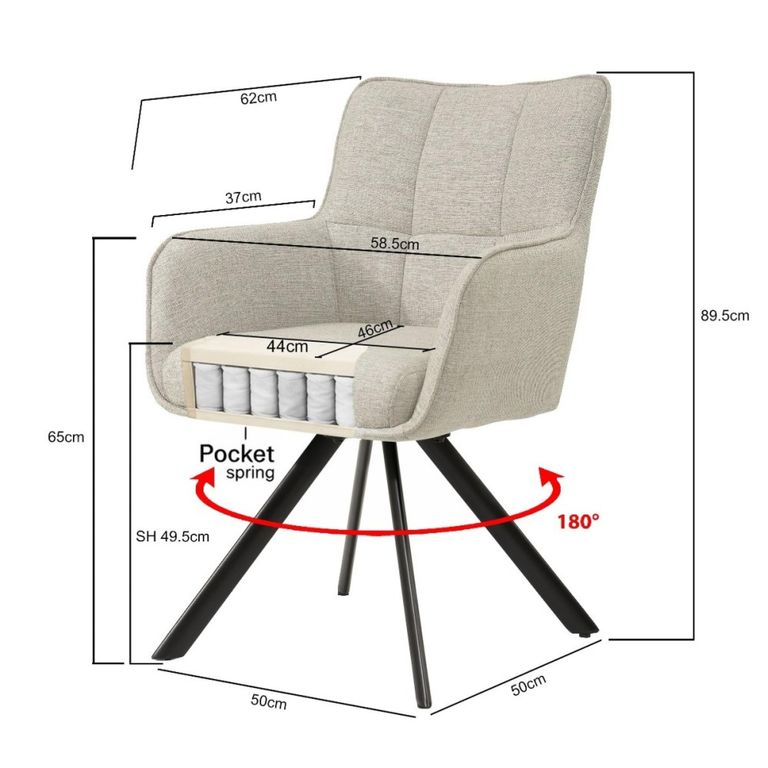 Tori Swivel Dining Armchair - Set of 2 - Black Legs - Sand - Fabric and Metal