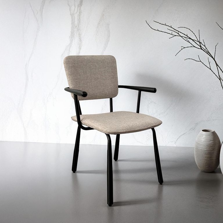 Brix Finn Dining Armchair - Set of 2 - Beige - Fabric and Black Metal